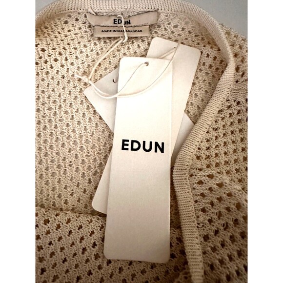 Edun size M Ecru Melange Tech Mesh One Shoulder Tank Top Open Weave Cotton/Nylon - Picture 4 of 6